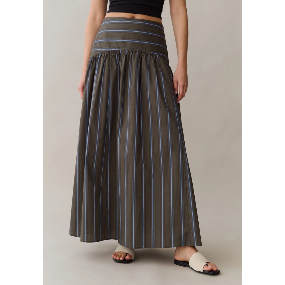 NWT CAARA Vashti Cotton Drop Waist Skirt in Earthy Stripe - Size 4